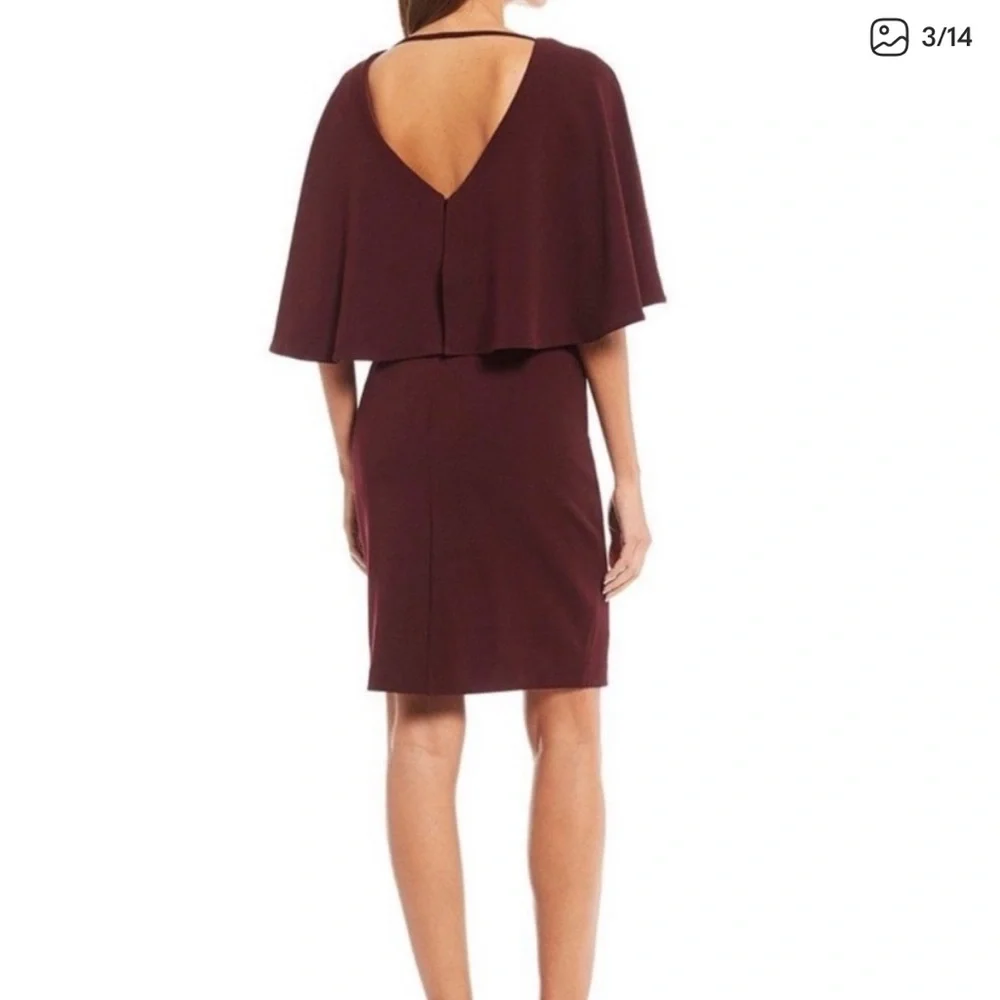Badgley Mischka Capelet Popover Sheath Dress Burgundy Size‎ US 6 NWT